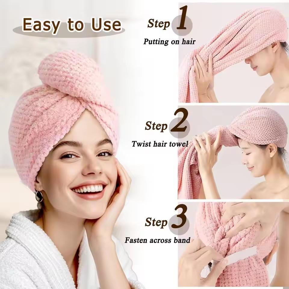Hair Turban Towel - Süper Emici Mercan Kadife Saç Kurutma