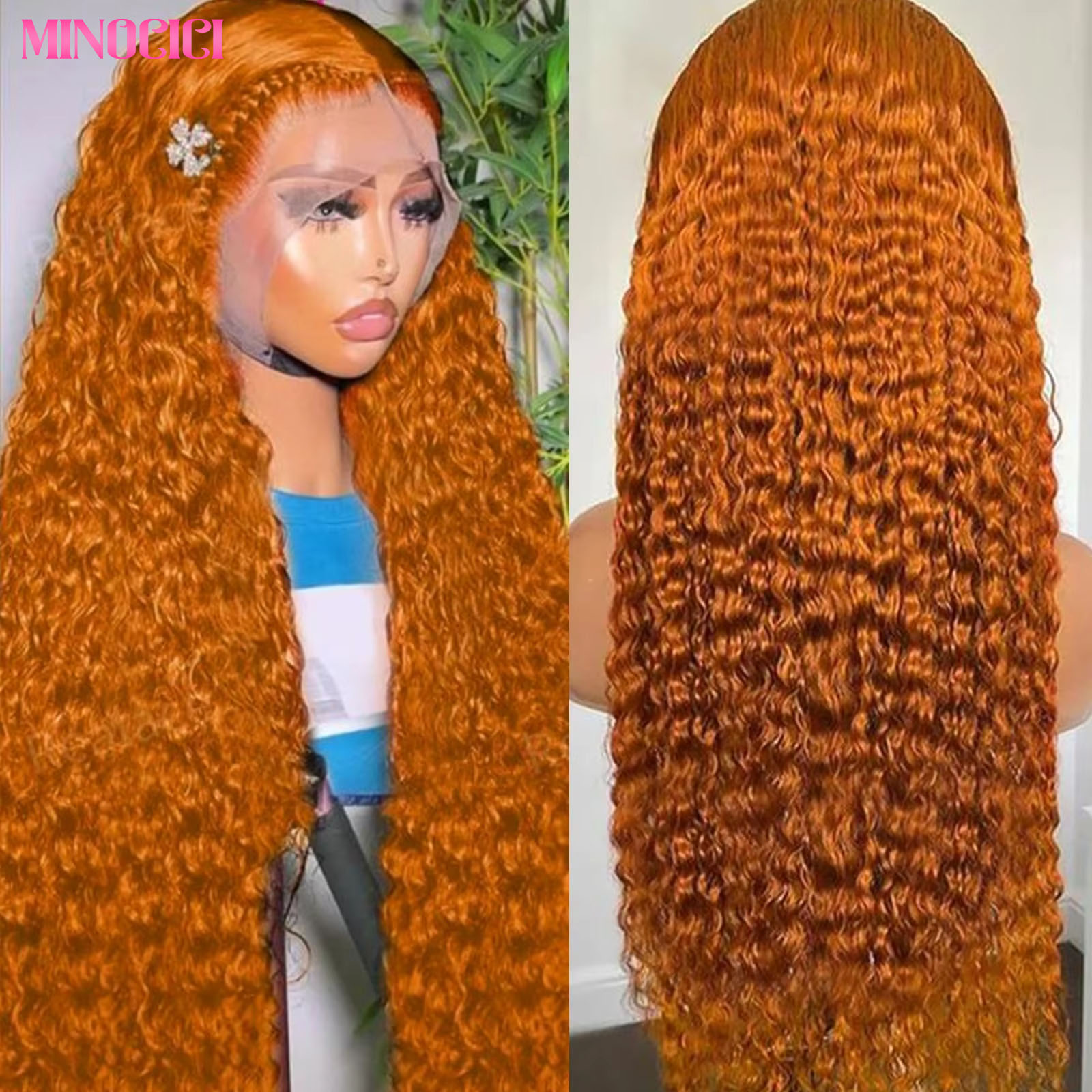 Lace Front Wig - Zencefil Rengi Derin Dalgalı Dantel Ön